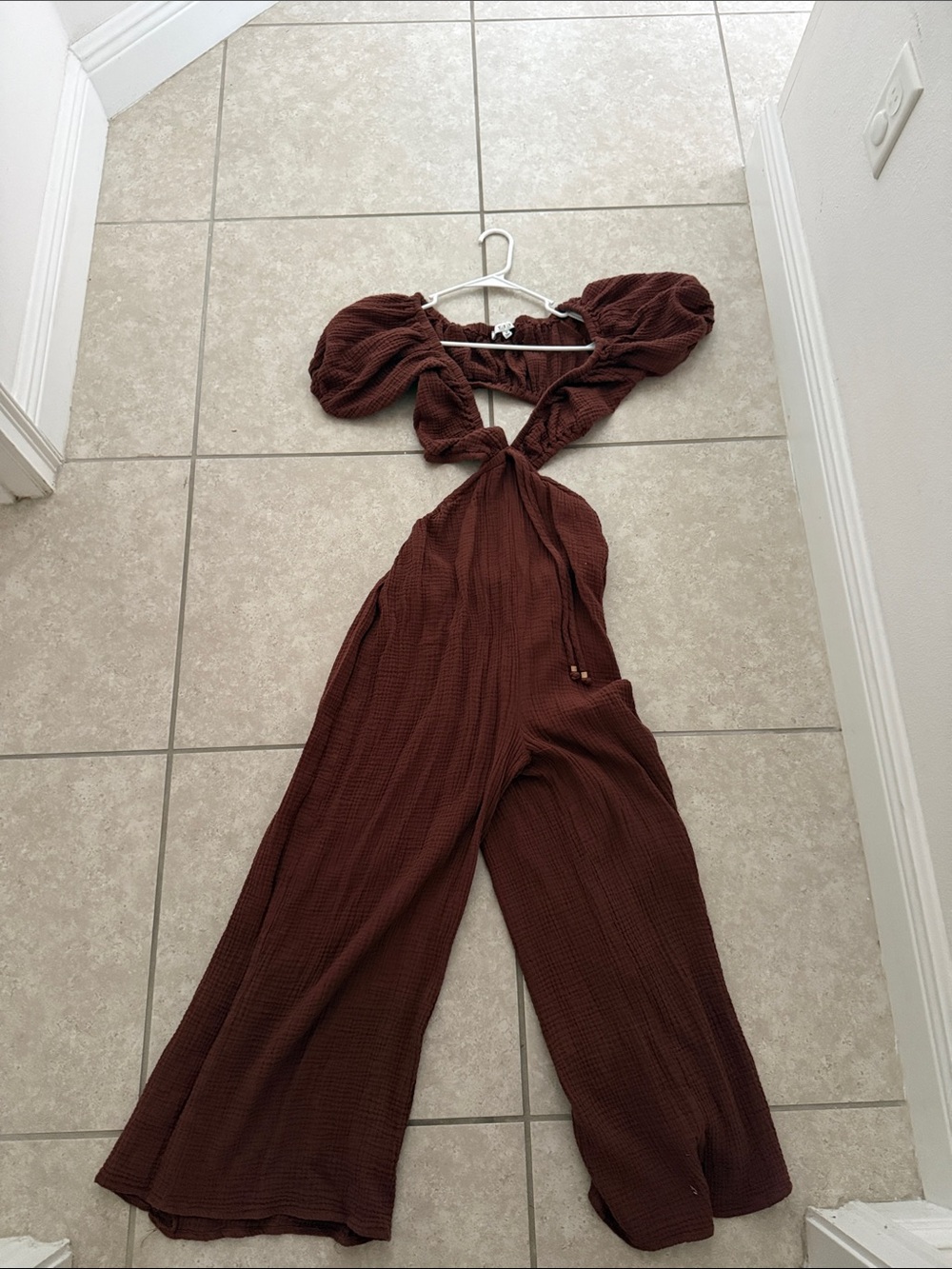 Vici Chocolate Brown Tie-Front Wide Leg Jumpsuit